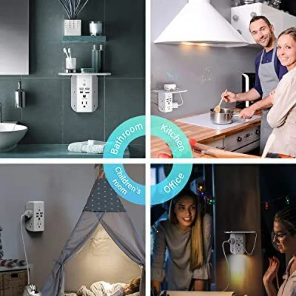 Mifaso Wall Outlet Extender with Shelf and Night Light,Surge Protector, Charger